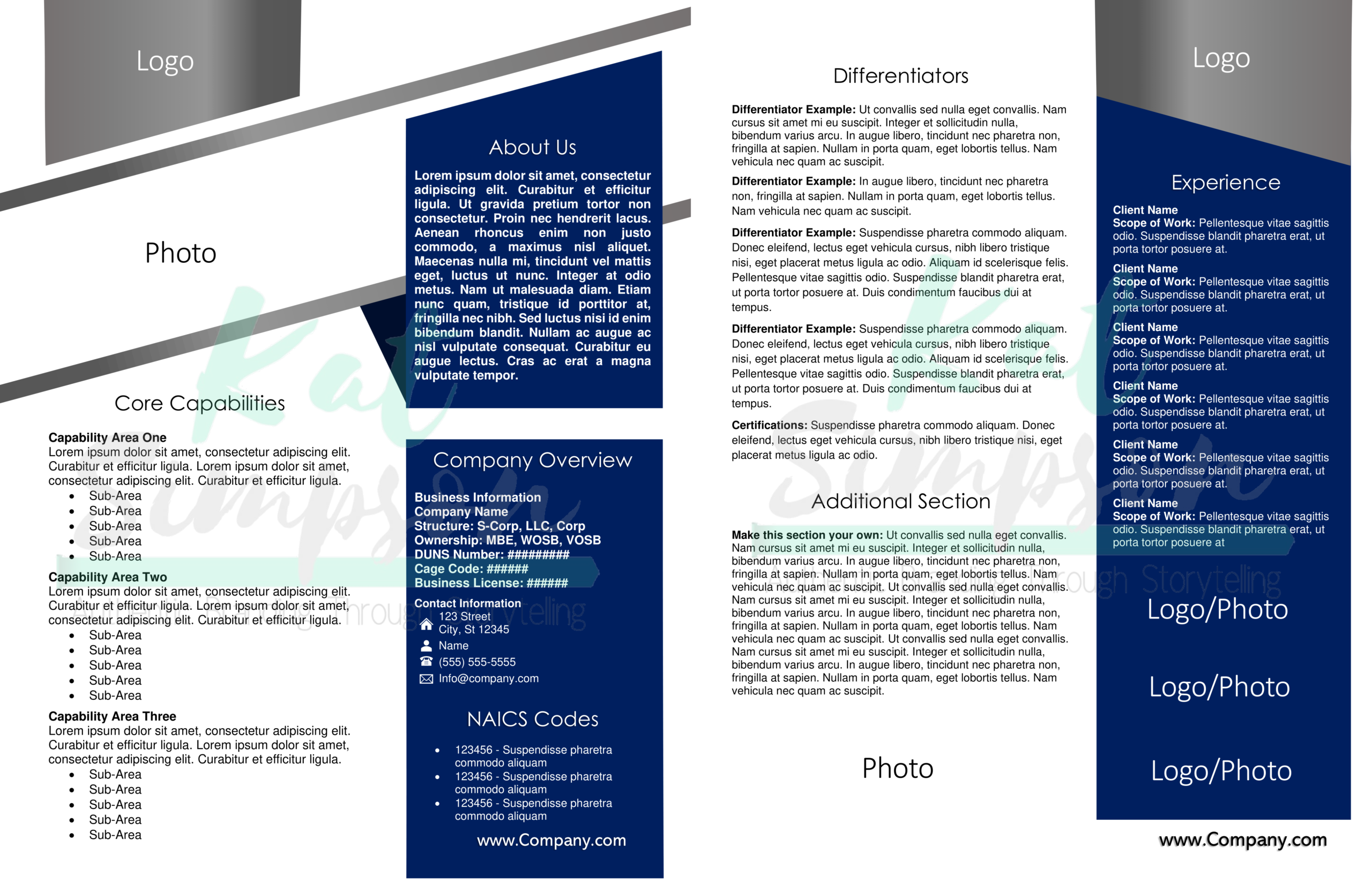 two page capability statement with silver metal